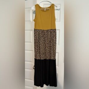 Tan and Brown Tiered A-Line Maxi Dress